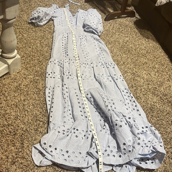 ASOS DESIGN PREMIUM PLUNGE BRODERIE TIERED MIDI DRESS WITH BUTTON NECK WITH - Picture 11 of 12